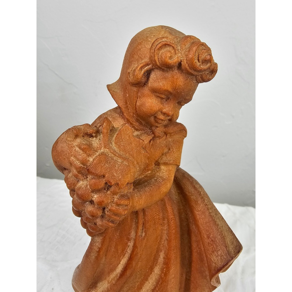 Vintage Black Forest Wood Figurine Girl Carrying Grapes Harvest‎ Folk Art